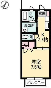 ドミール多治米B(1K/2階)の間取り写真