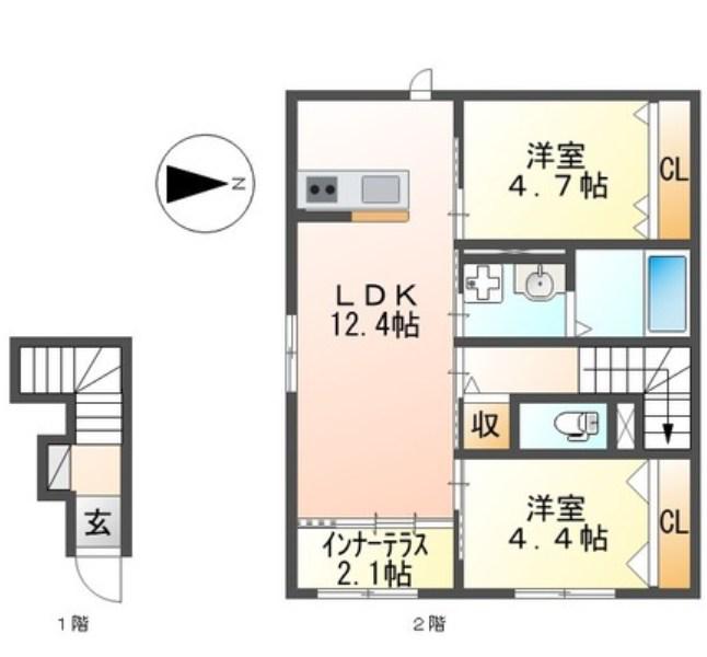 ヴィオラ本鳥栖(2LDK/2階)の間取り写真