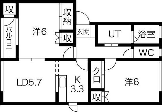 グランデ本館2番館(2LDK/2階)の間取り写真
