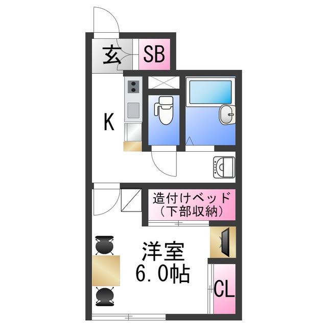レオパレス橘(1K/1階)の間取り写真
