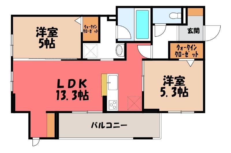 ヴェントプーロ東松山(2LDK/3階)の間取り写真