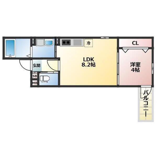 ALEGRIA北助松サウス(1LDK/1階)の間取り写真
