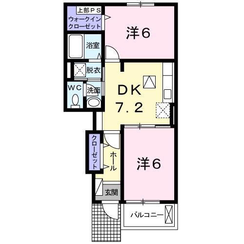 ユアーズ ヒル 6(2DK/1階)の間取り写真