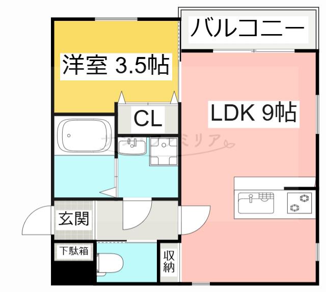 朝風のノーブル(1LDK/2階)の間取り写真