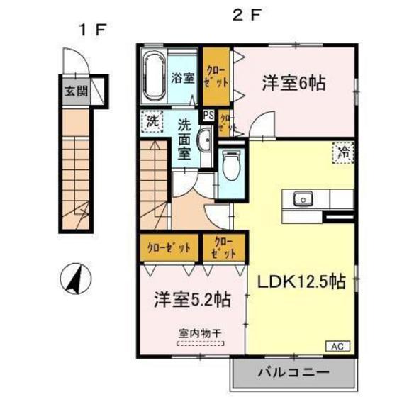 クレエルK C(2LDK/2階)の間取り写真