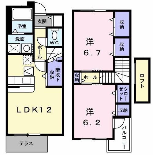 ベルアビタシオンI(2LDK/1階)の間取り写真