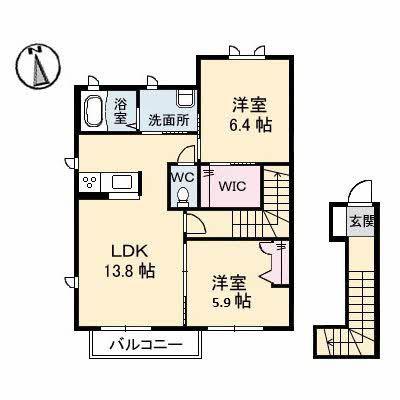 ウィンズA棟(2LDK/2階)の間取り写真