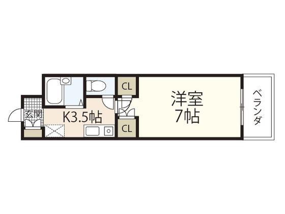 フレンズ(1K/3階)の間取り写真