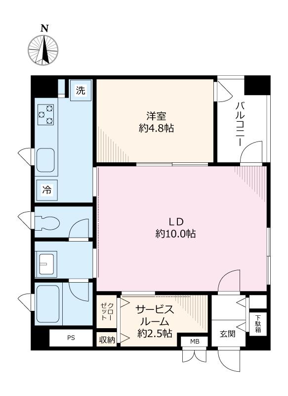 COURT HONGO(1SLDK/4階)の間取り写真