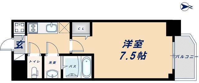 リッツ難波南II(1K/8階)の間取り写真