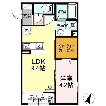 ラ シャンブル(1LDK/2階)の間取り写真
