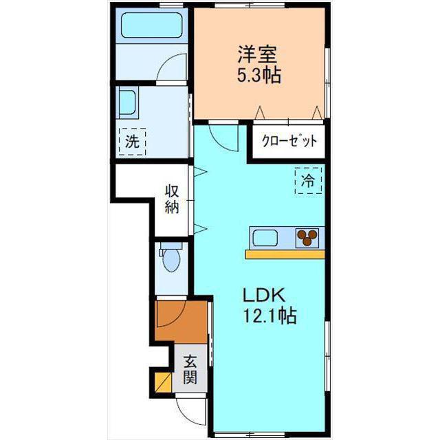 フェリシア B棟(1LDK/1階)の間取り写真