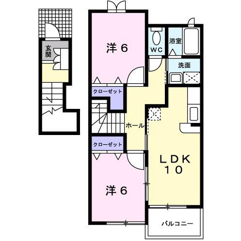 サニーヒル(2LDK/2階)の間取り写真