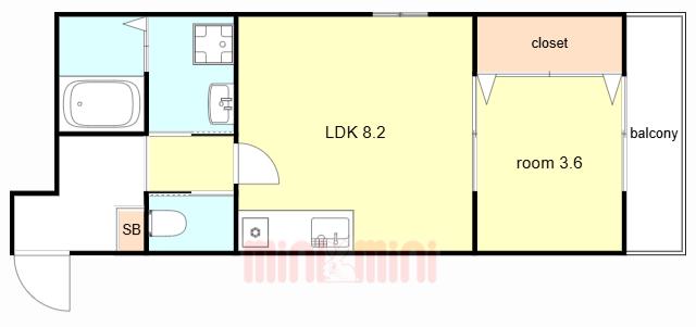 カサ苦楽園(1LDK/2階)の間取り写真