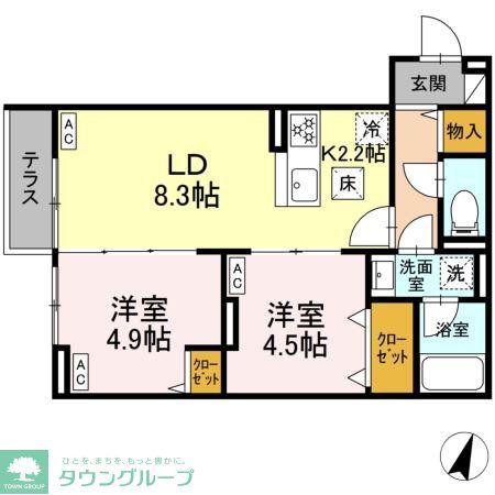 セレスティア中央 II(2LDK/1階)の間取り写真