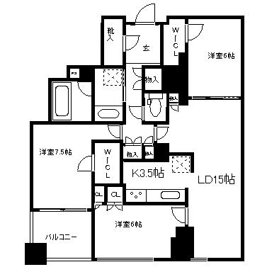 シティータワー宇都宮(3LDK/17階)の間取り写真