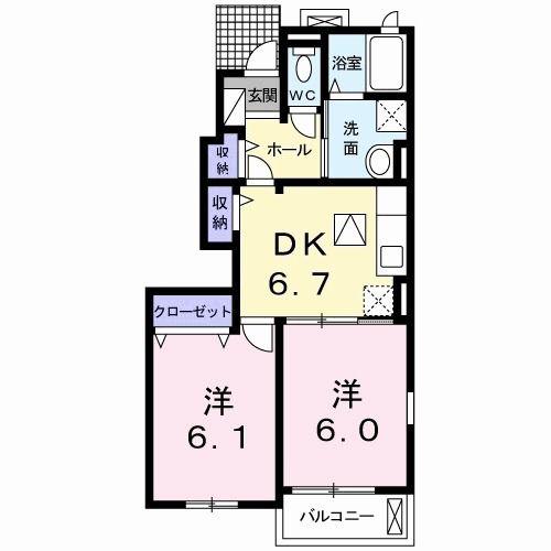 DOLCEB(2DK/1階)の間取り写真