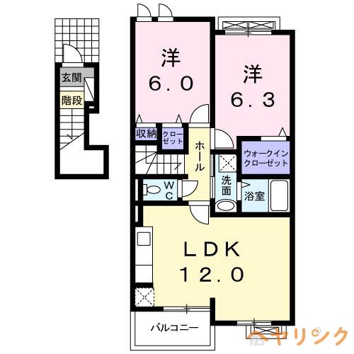 セレーノドゥーエ(2LDK/2階)の間取り写真