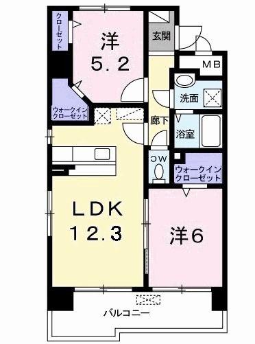 グローヴ・ガーデンE(2LDK/6階)の間取り写真