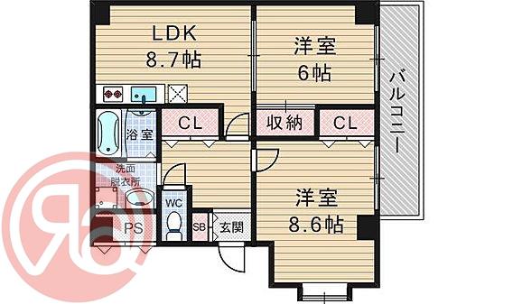 アビタシオン阿波座(2LDK/4階)の間取り写真