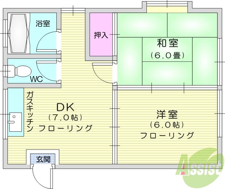 ABEパークハイツ(2DK/1階)の間取り写真