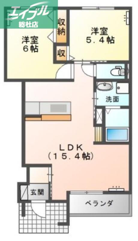 ラフィーク(2LDK/1階)の間取り写真