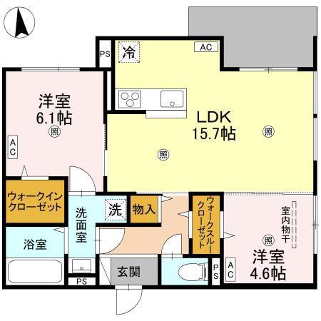 D-ROOM橋波東之町 ウエスト(2LDK/1階)の間取り写真