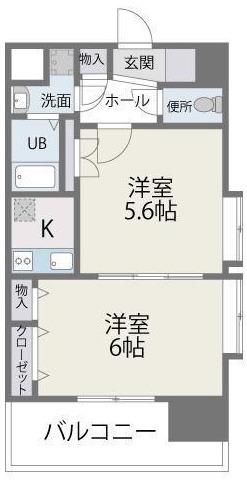 ビエラコート東比恵(2K/6階)の間取り写真