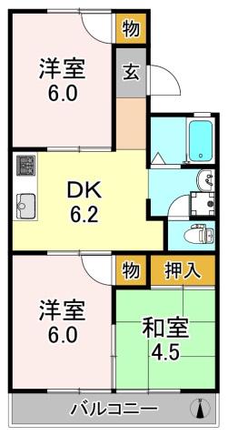 メゾン大久保B棟(3DK/2階)の間取り写真