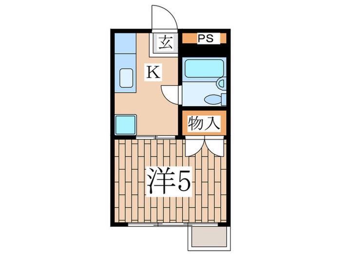 Kフラット(1K/4階)の間取り写真
