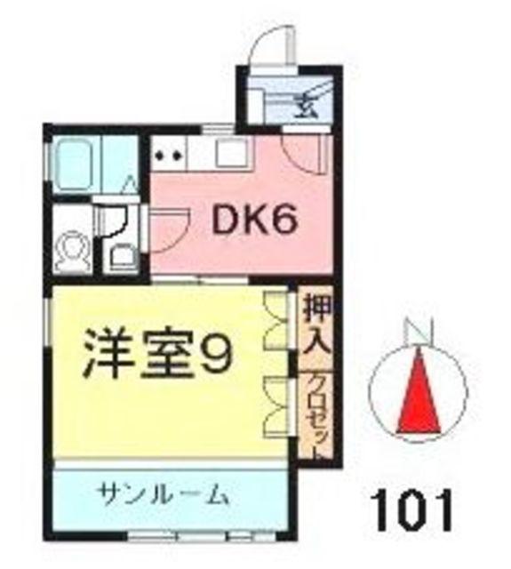 ツインハイツ元町(1DK/1階)の間取り写真