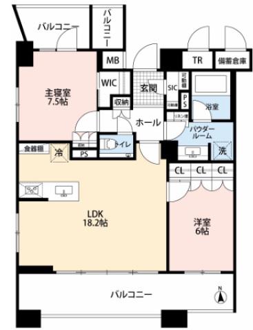 ネベル恵比寿(2LDK/14階)の間取り写真