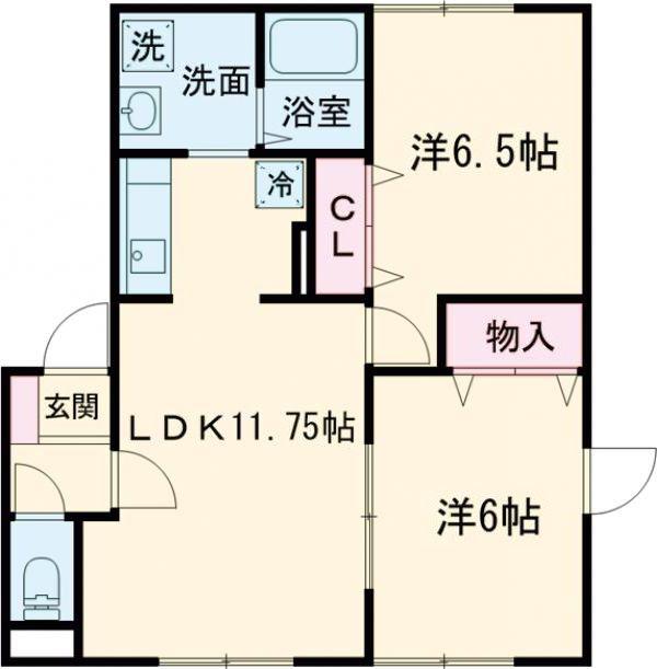 ウイングA(2LDK/1階)の間取り写真