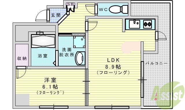 エステムプラザ江坂公園エイジアム(1LDK/3階)の間取り写真