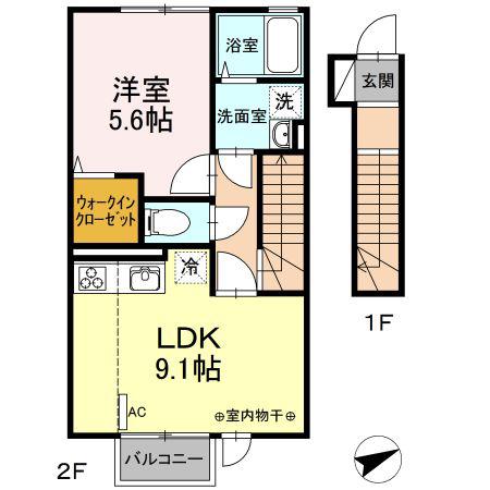 グランメールII(1LDK/2階)の間取り写真