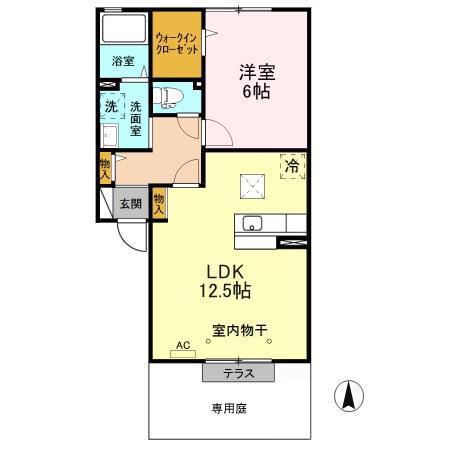 メゾン・クレールC 1LDK(1LDK/1階)の間取り写真