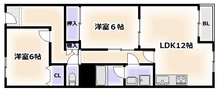 ビルディング77(2LDK/4階)の間取り写真