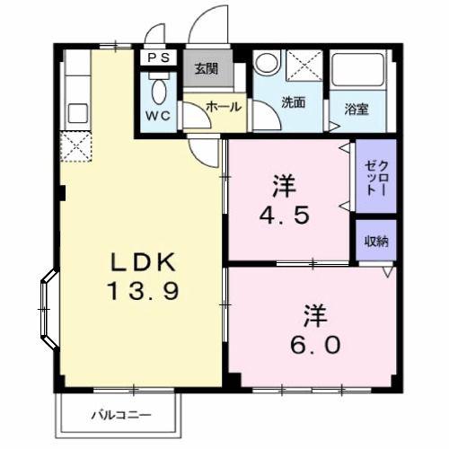エルディム反田B棟(2LDK/2階)の間取り写真