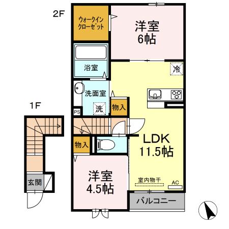 FELICITTA(2LDK/2階)の間取り写真