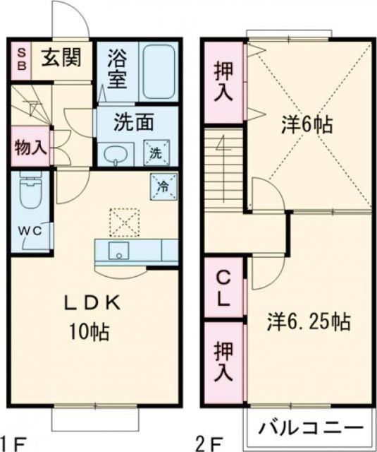 ＪＲ水戸線 稲田駅 徒歩9分 2階建 築12年(2LDK/1階)の間取り写真