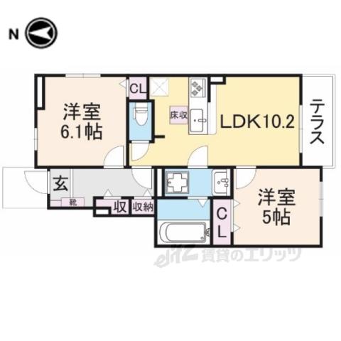 アンジュヴェール2(2LDK/1階)の間取り写真
