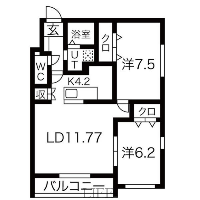 アロッジオ厚別(2LDK/1階)の間取り写真