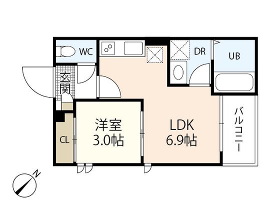 REGALEST 舟入(1DK/1階)の間取り写真