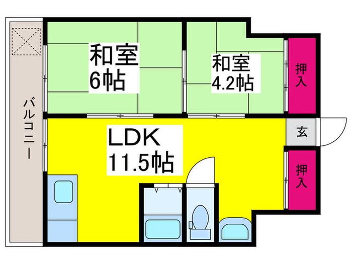 シャトー堺(2LDK/6階)の間取り写真