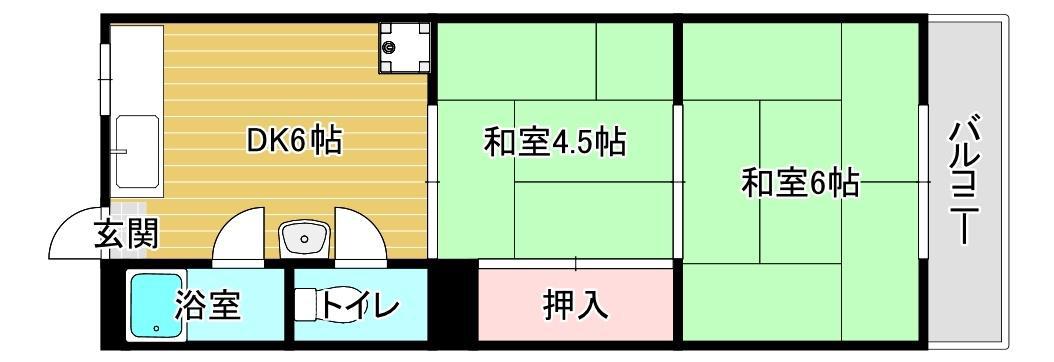 ブルースカイハイツB棟(2DK/1階)の間取り写真