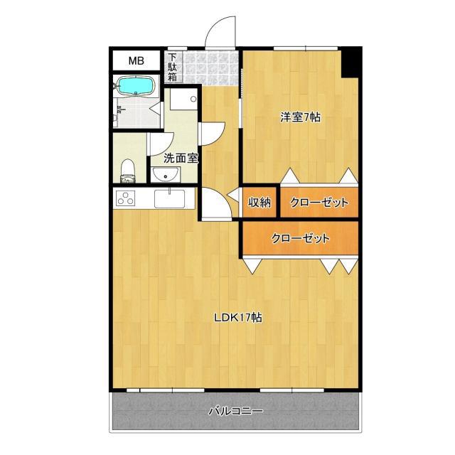 栄光下関ビル(1LDK/2階)の間取り写真