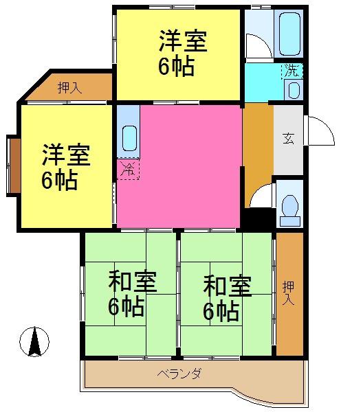 マンション柳(3DK/2階)の間取り写真