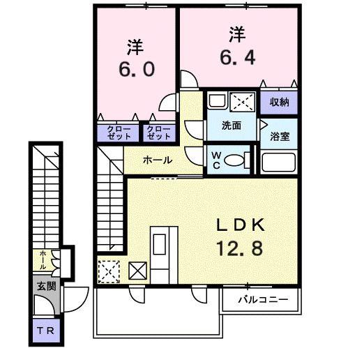 フェルマ桔梗(2LDK/2階)の間取り写真