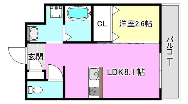 リアコート千里丘Iサウス(1LDK/3階)の間取り写真
