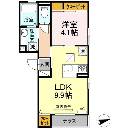 フェリシア荒田八幡(1LDK/1階)の間取り写真
